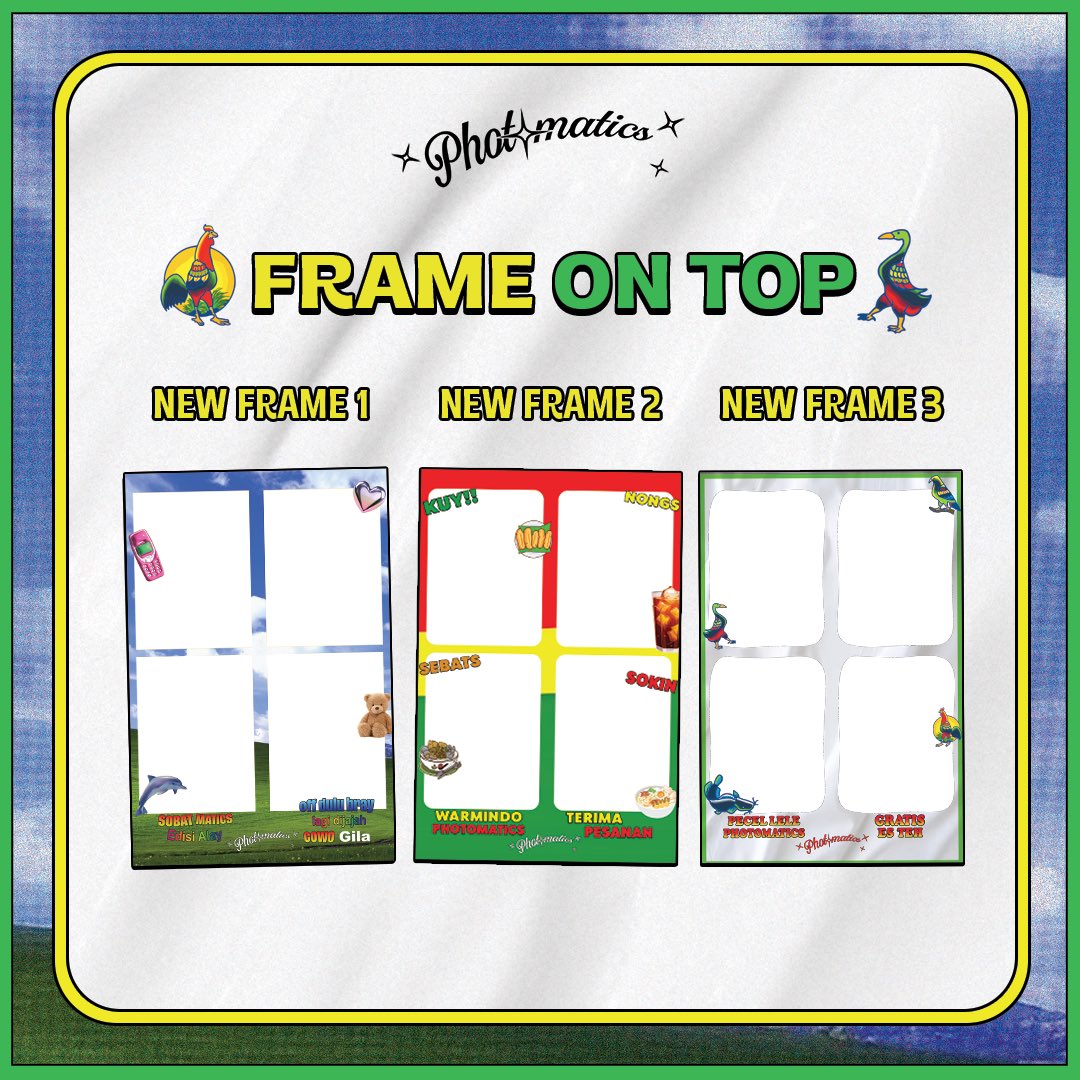 photomaticsid's tweet photo. ADA YANG BARU NIH!!🤩😍
Frame lucu ala ala warmindo dll ini udah bisa sobat matics pake loh!🤭❤️
Yuk buruan ke Photmatics buat foto pake frame frame baru ini!!!💨
#photomatics #photomaticsid #langsungcetakbawapulang #newframe https://t.co/aEoJg6JnzB