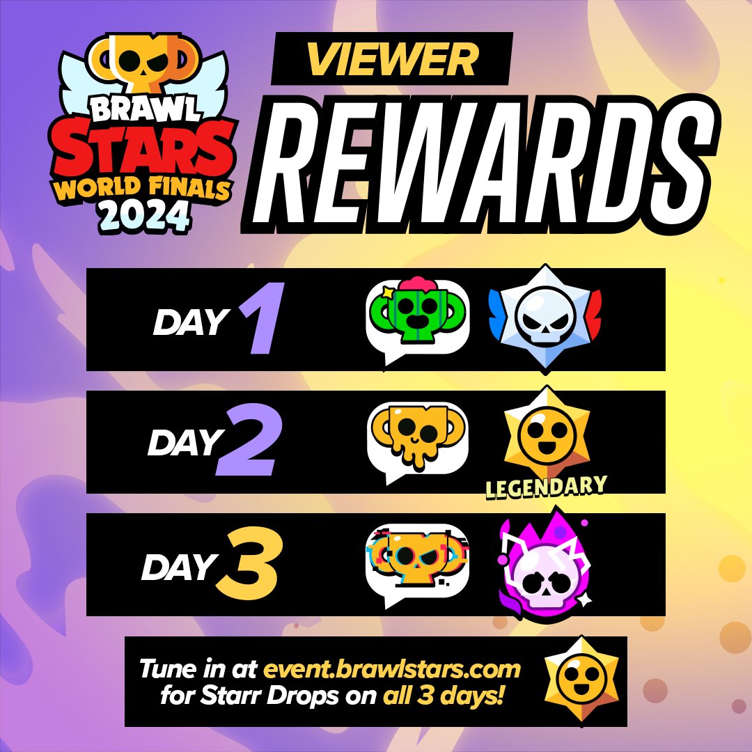 World Finals is RIGHT AROUND THE CORNER and we've got REWARDS!🤯

Make sure to watch on event.brawlstars.com and get your predictions in RIGHT NOW! 💰

Kick off is 3:30pm UTC Nov 1

Day 1: Ranked Starr Drop ⚔️
Day 2: Legendary Starr Drop ⭐️
Day 3: Hypercharge Drop 🔥

#BSWF24