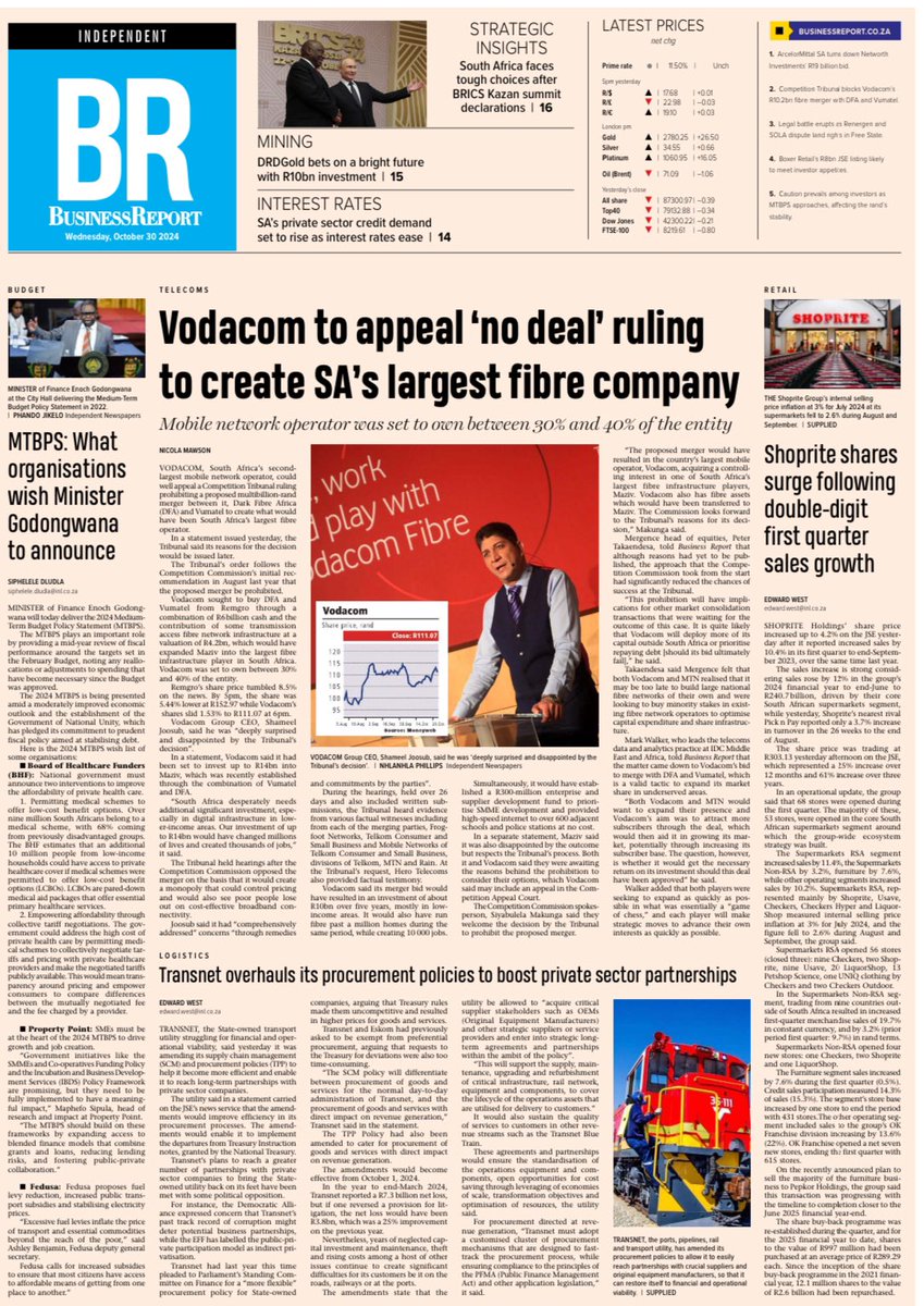 busrep's tweet photo. Today's edition of Business Report is ready for you to read, make sure you get yourself a copy! You can also catch up on the latest business news throughout the day by visiting our website: https://t.co/EY6P7iWvYH https://t.co/vRdeG7SfTR