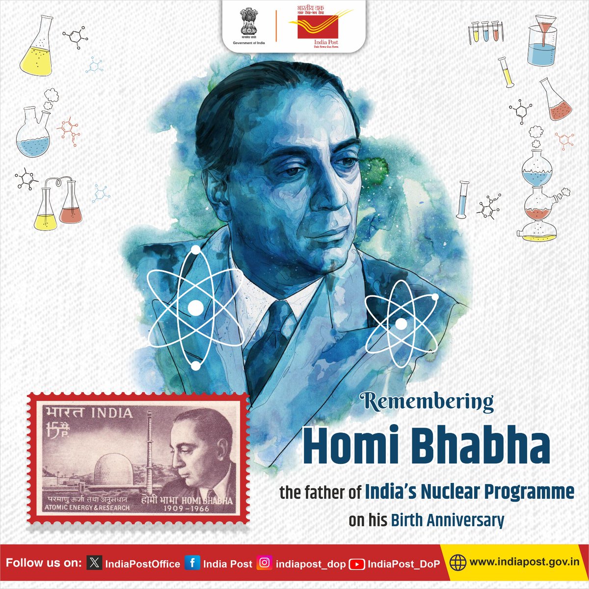IndiaPostOffice's tweet photo. Honoring Dr. Homi J. Bhabha on his birth anniversary—the visionary who shaped India's atomic energy program. His legacy of innovation continues to inspire and illuminate our path forward.
#IndiaPost #HomiJBhabha #AtomicEnergy #Selfreliance
#IndiaNuclearProgram https://t.co/2RUexlhEFR