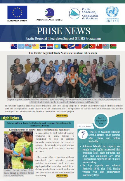 PacificEUTrade's tweet image. Read the September 2024  #PRISE Newsletter to see the 3rd quarter successes achieved by:
👏#SPIRITproject 
👏#SAFEPacific 
👏#IMPACTPacific and 
👏#PEUMP 
for our @ForumSEC members with the financial support of @EUPasifika⬇️