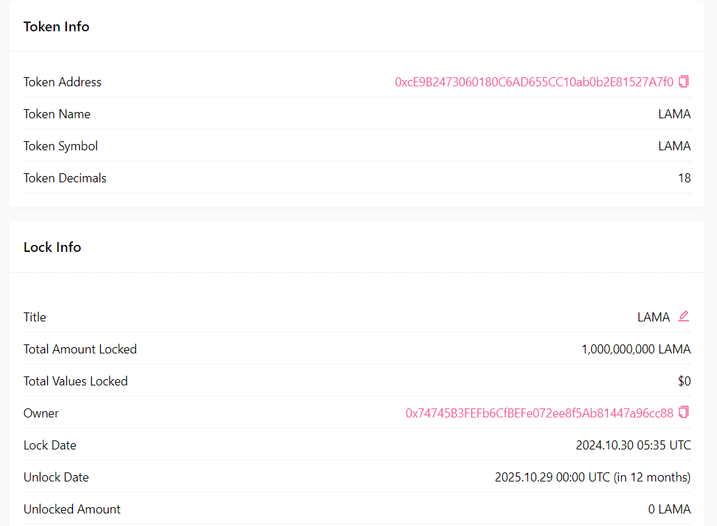 Lama_CTO's tweet photo. The second $LAMA locked! 🔒

#Lama $Lama #BinanceBlockchainWeek $BNB #BNBChain https://t.co/kcb6ZYAbkl