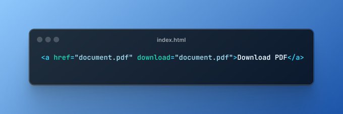 🎯Download Attribute

You can use the download attribute with the <a> element to specify that when a user clicks the link, the linked resource should be downloaded rather than navigated to.