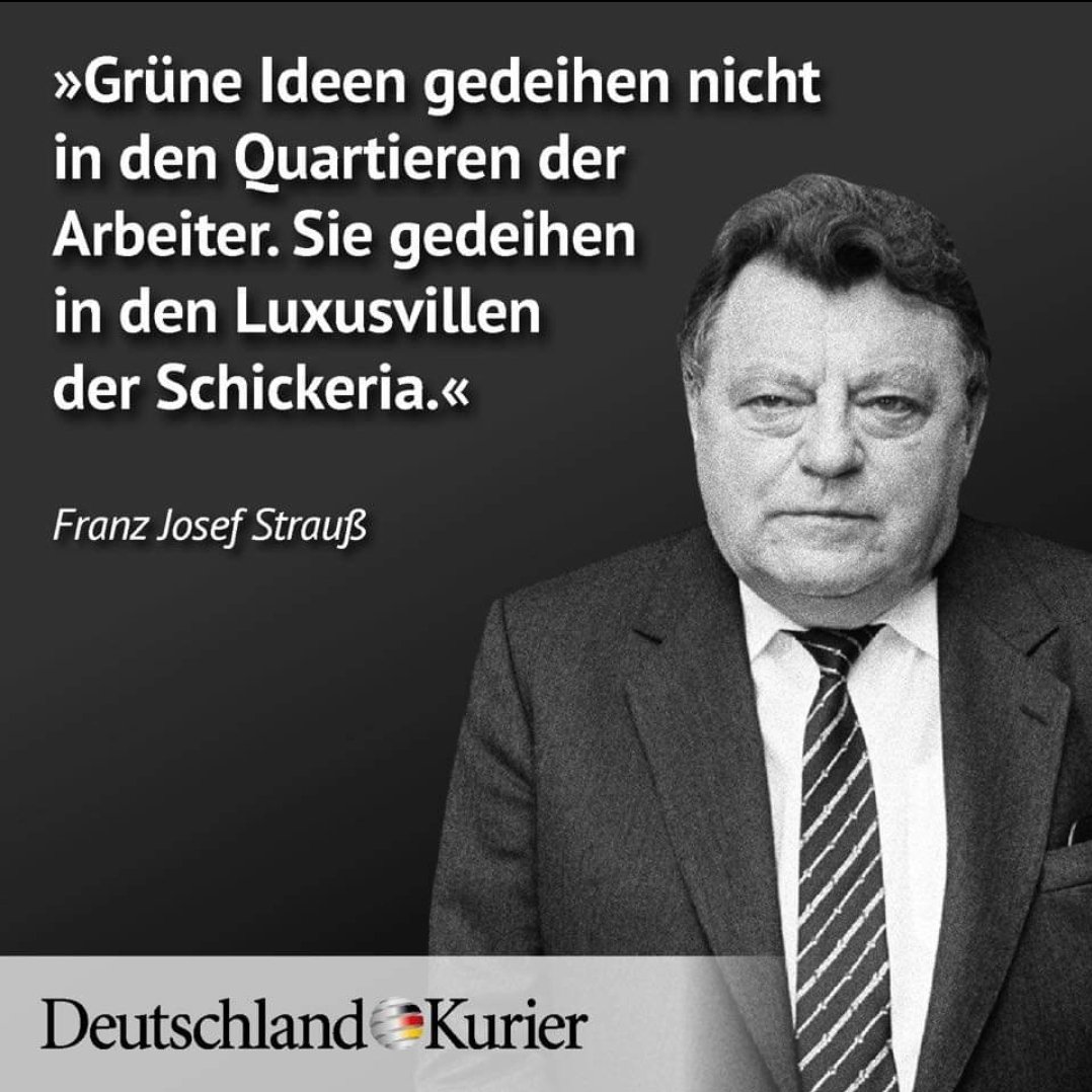 steffan_nethe's tweet image. &quot;#GrüneIdeen gedeihen nicht in den Quartieren der Arbeiter. Sie gedeihen in den Luxusvillen der Schickeria.&quot;

Stimmt ihr diesem Zitat von #FJS zu (like) oder ist da nichts oder nicht viel dran (Kommentar)?