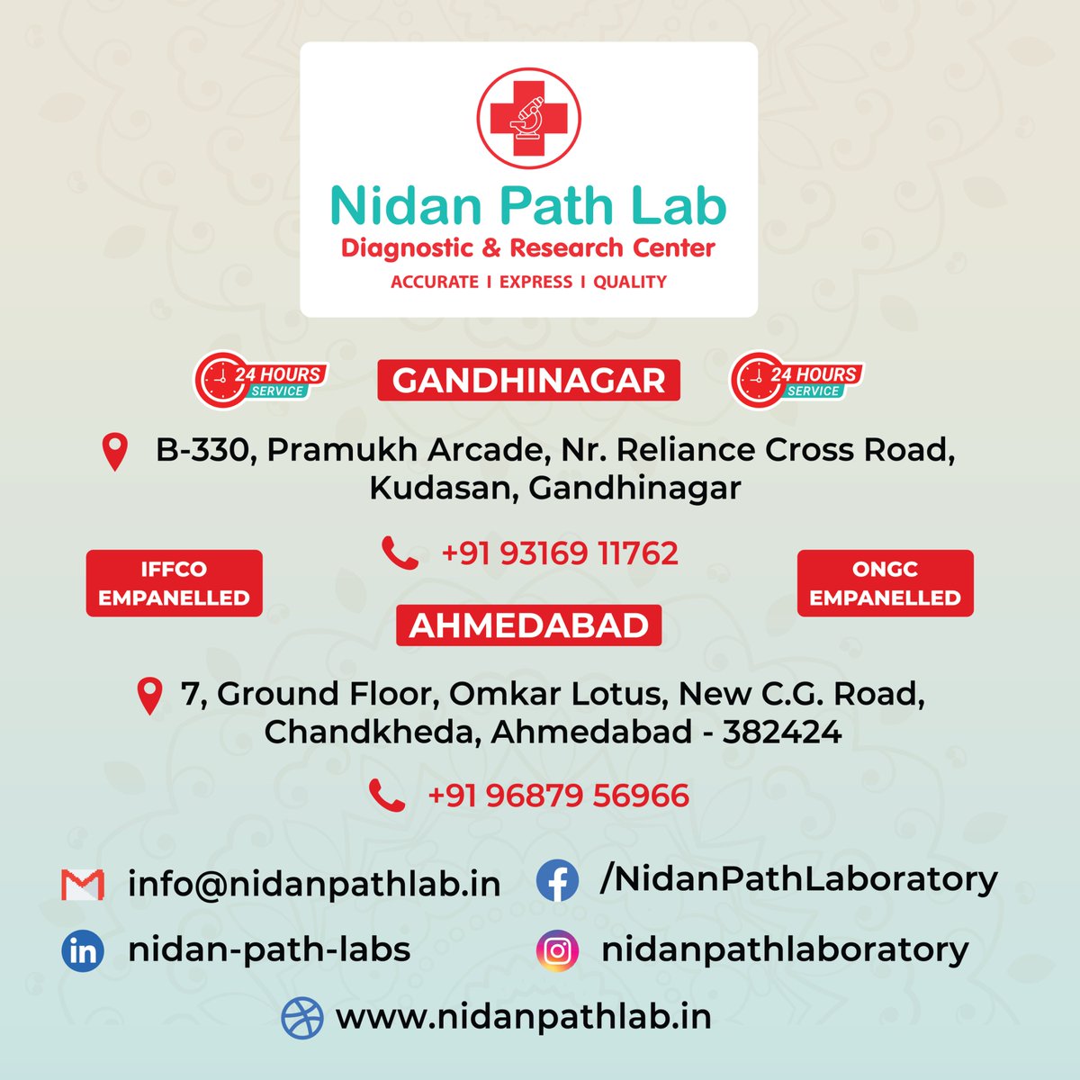 Nidan_Path_Lab's tweet image. We're open 24/7 to cater to your diagnostic needs, during the Festive Season!

Home sample collection available!
📞 9316911762
📍B-330, Pramukh Arcade, Kudasan Road, Gandhinagar

#NidanPathLab #Diagnostics #Healthcare #FullBodyCjeckup #Pathology #Kudasan #Gandhinagar