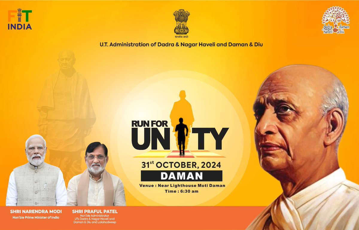 DamanPublicity's tweet image. Join us for the Run for Unity on 31st October 2024 at 6:30 AM, starting near the lighthouse in Moti Daman! All are welcome to unite and participate in this inspiring event. Let’s come together for fitness, community, and solidarity! #runforunity2024 #fitness