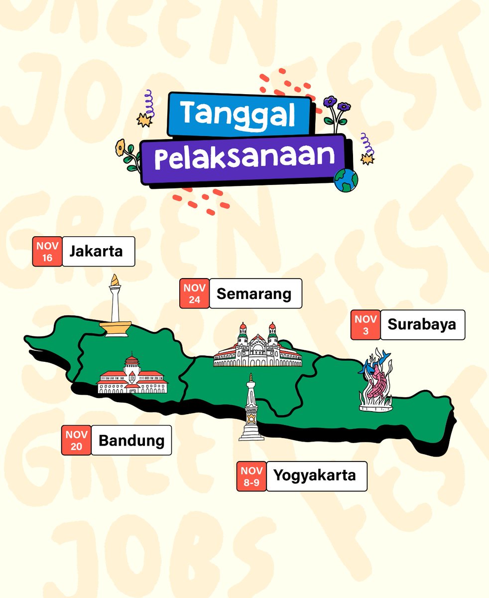 coactionid's tweet photo. Halo #EnergiMuda. Green Jobs Fest 2024 akan hadir di 4 kota besar yaitu Surabaya, Yogyakarta, Semarang, Bandung dan Jakarta. Pastikan dirimu terdaftar dan jadi bagian dari festival sustainability pertama di Indonesia!🌱
#GoGREENJOBS #GreenJobsFestival #GreenjobsFest2024 https://t.co/FXlBcSFkDm