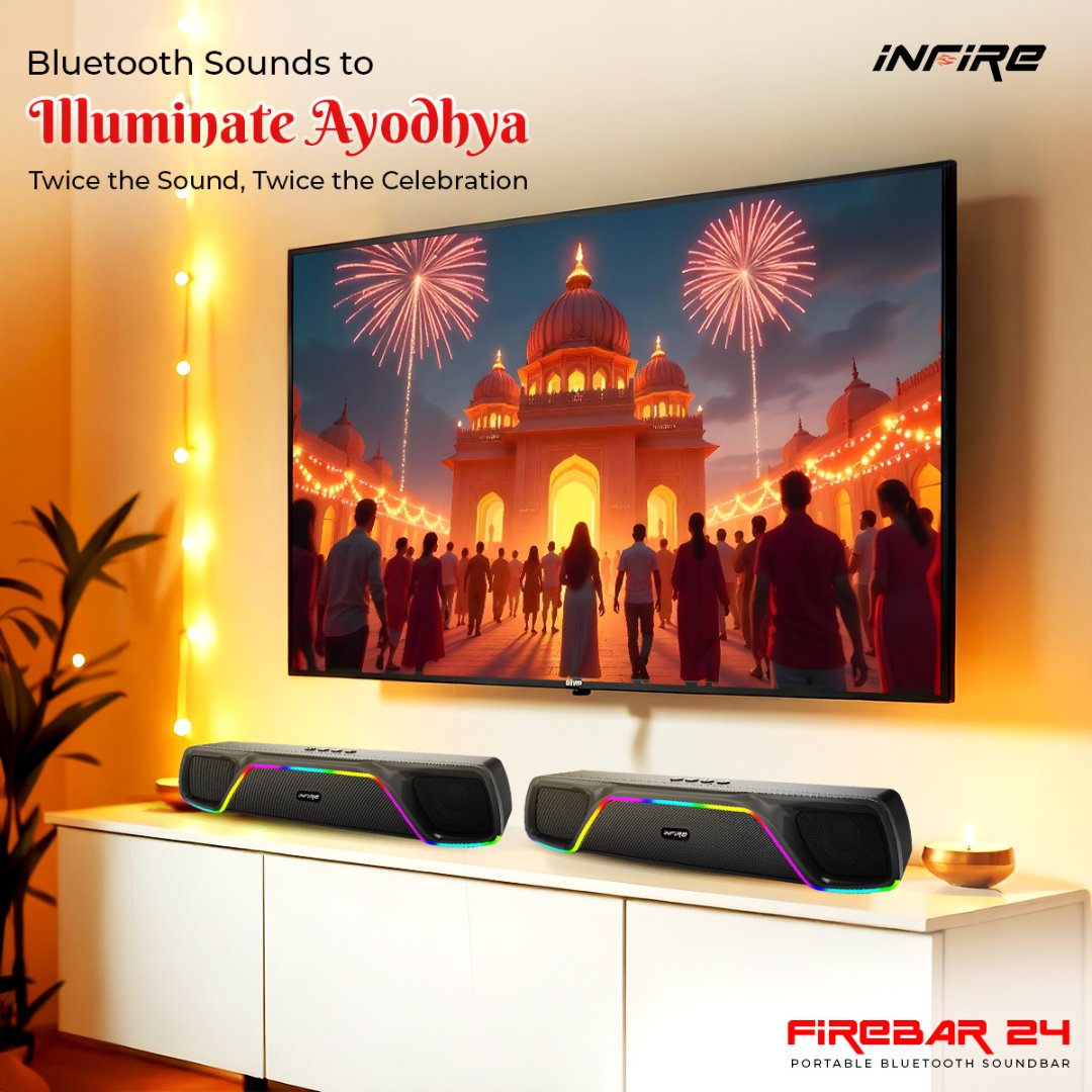 go_infire's tweet image. Celebrate the spirit of Diwali in Ayodhya with double the sound! 🎇✨ Our Firebar 24 with TWS Function is ready to fill the air with festive melodies! 🪔🔊 #AyodhyaDiwali #TWS #BluetoothMagic #FestivalOfLights #infire #goinfire #feelthefire