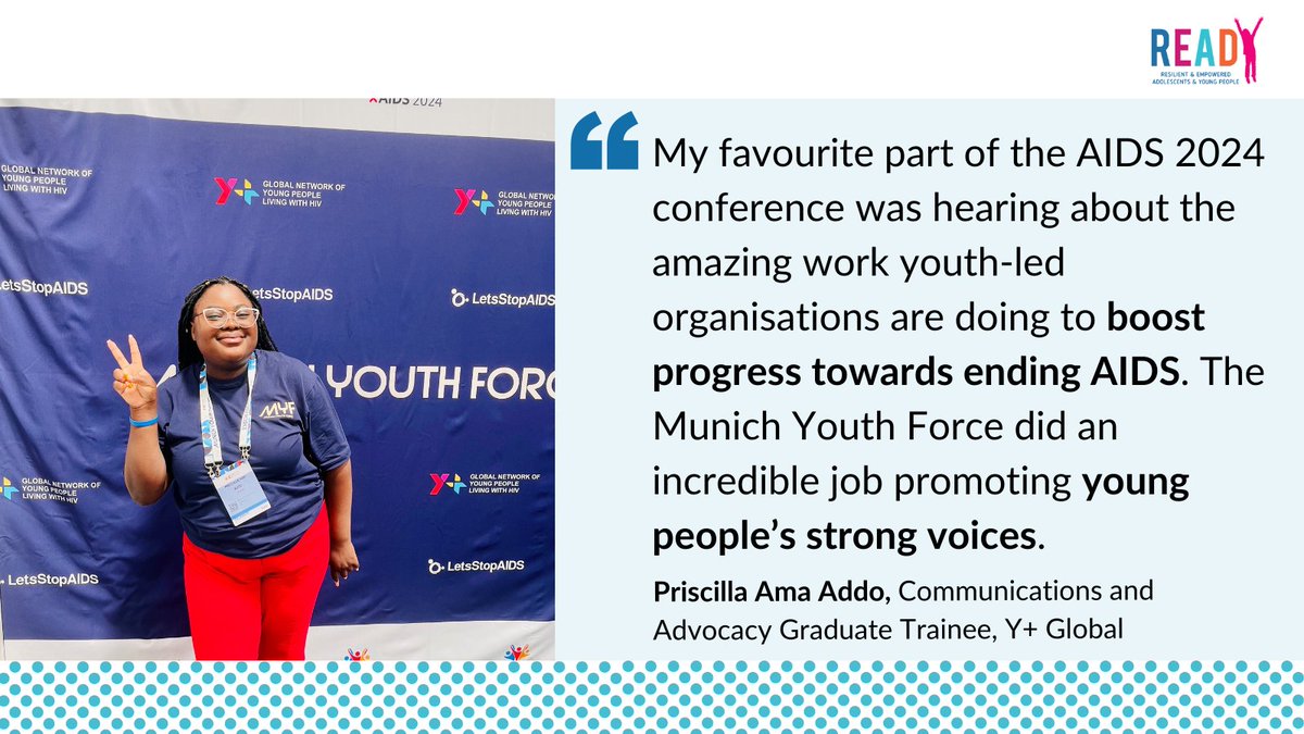 READY Movement (@ready_movement) on Twitter photo <a href="/READY_Movement/">READY Movement</a> newsletter - <a href="/esinam_wins/">Priscilla Ama Addo</a> shares her experience of joining the <a href="/aidsyouthforces/">Munich Youth Force</a> at #AIDS2024 to centre youth voices.
The highlight? Hearing about the amazing work youth-led orgs are doing to #endAIDS.🙌
👉Read more: readymovement.org/newsletter-14/
#WeAreREADY <a href="/READY_Movement/">READY Movement</a> newsletter - <a href="/esinam_wins/">Priscilla Ama Addo</a> shares her experience of joining the <a href="/aidsyouthforces/">Munich Youth Force</a> at #AIDS2024 to centre youth voices.
The highlight? Hearing about the amazing work youth-led orgs are doing to #endAIDS.🙌
👉Read more: readymovement.org/newsletter-14/
#WeAreREADY