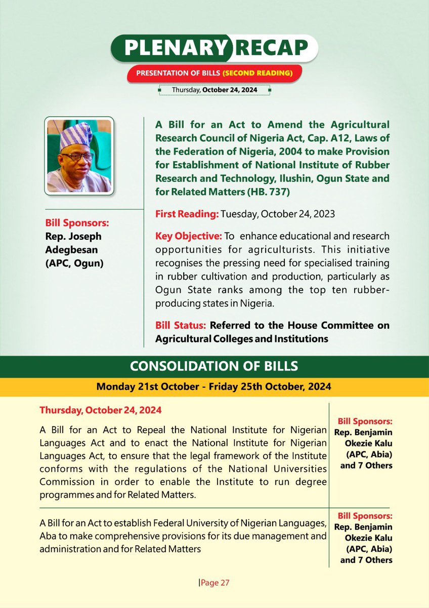 HouseNGR's tweet photo. See Bills  Consolidated and Bills Passed by the House last week.

Downloading a copy of the latest Issue at https://t.co/RosdY299wz

#HouseNGR #GreenChamberWeekly #Issue002 https://t.co/AvphD66SbL