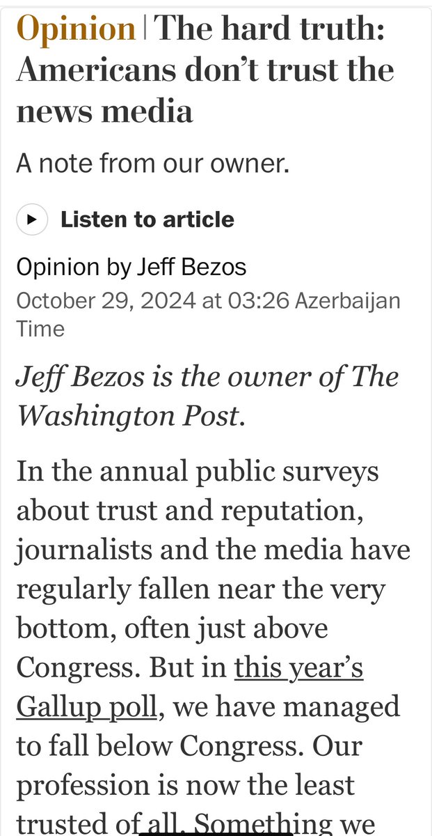 I would like to draw the attention of Washington Post and certain Congress officials, which are running a vile propaganda campaign against Azerbaijan always, especially in the run up of COP29, to this article by Jeff Bezos. In his courageous and rightful critique, Bezos