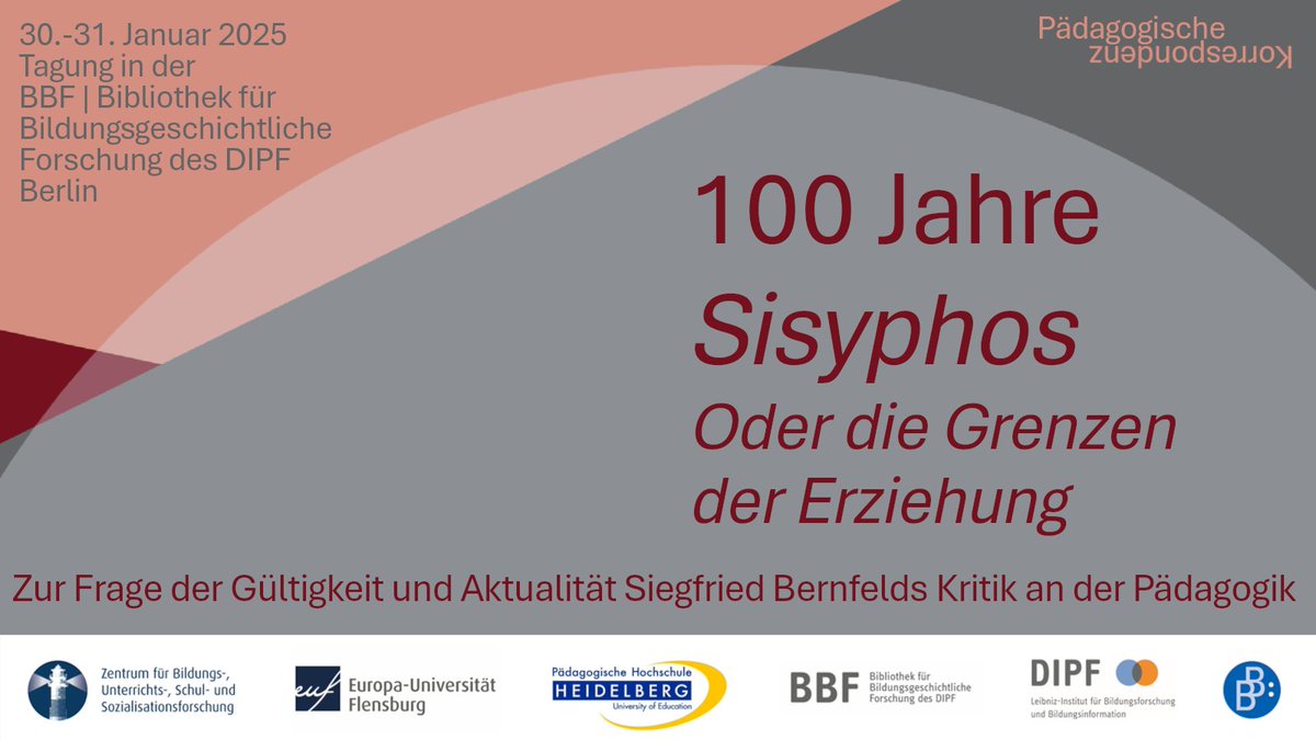 📢Tagung »100 Jahre Sisyphos oder die Grenzen der Erziehung. Zur Frage der Gültigkeit und Aktualität Siegfried Bernfelds Kritik an der Pädagogik«, von Pädagogischer Korrespondenz &amp; BBF, 30./31.1.25 in Berlin. Deadline: 10.1.25
➡️bbf.dipf.de/de/tagung-100-…
#histed @barbarabudrich