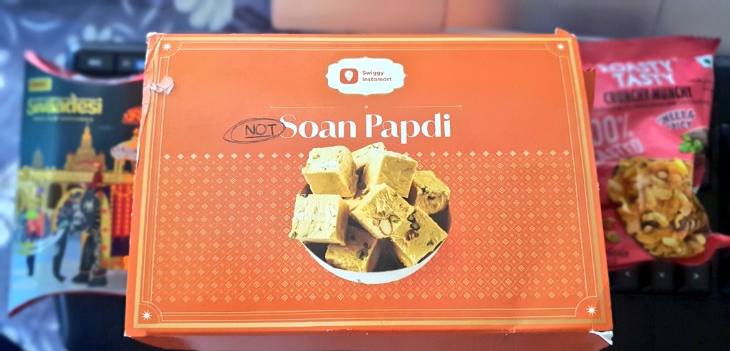 AnishM21's tweet photo. Thank you @SwiggyInstamart for the not soan papdi Diwali box. To be honest the best one received so far to relish. I tried @ZeptoNow and  @letsblinkit but yours was the best in terms of Value and complementing the spirit of the festival. https://t.co/uj7nIqRBRe