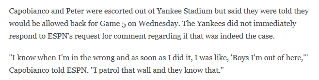 cjzero's tweet photo. Per ESPN, the Yankees told these two they are allowed back in for game 5 https://t.co/8GLI3Im97p https://t.co/lXavWudNEY