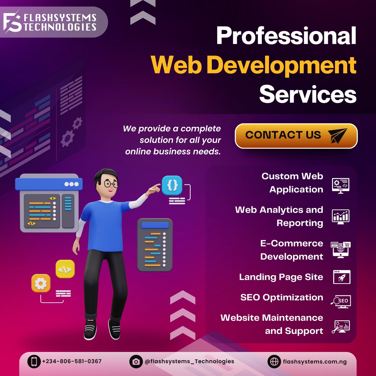 Flash_Systems's tweet image. 🌐 Pro Web Development Services

Get a complete website solution for your business! From design to SEO, we handle it all.
✨ Custom, responsive sites
📈 Boost engagement &amp;amp; visibility
⚙️ Ongoing support

#WebDevelopment #WebsiteDesign #OnlineSolutions #DigitalMarketing  #SEO