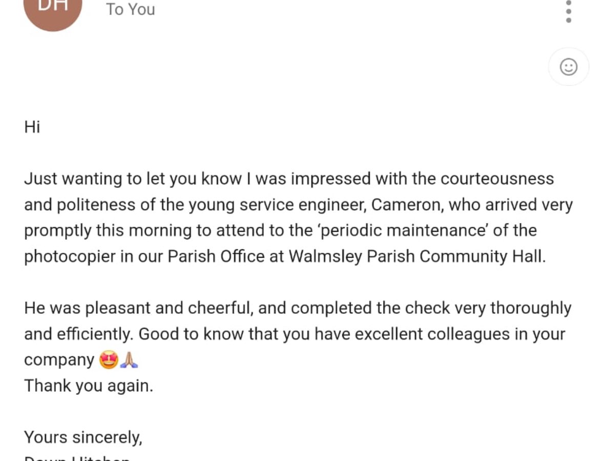 Lovely feed back from a customer. 👏👏👏