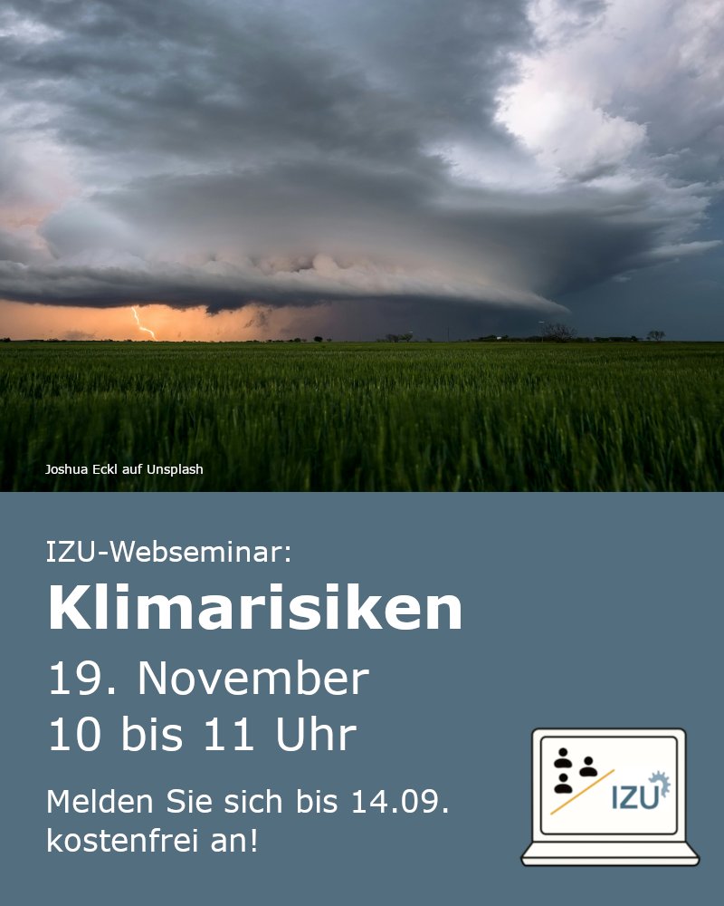 Klimarisiken für Unternehmen: Wie lassen sie sich verstehen und managen? 
Im IZU-Webseminar am 🗓️ 19.11. erfahren Sie es! Es erwarten Sie praxisnahe Beispiele und effektive Lösungsansätze.
Jetzt anmelden!
🆓👉 s.bayern.de/i7Et8pSQun 
#Klimarisiko