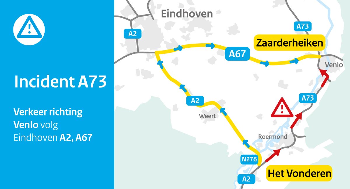 Ongeval op de A73 richting Nijmegen, weg afgesloten