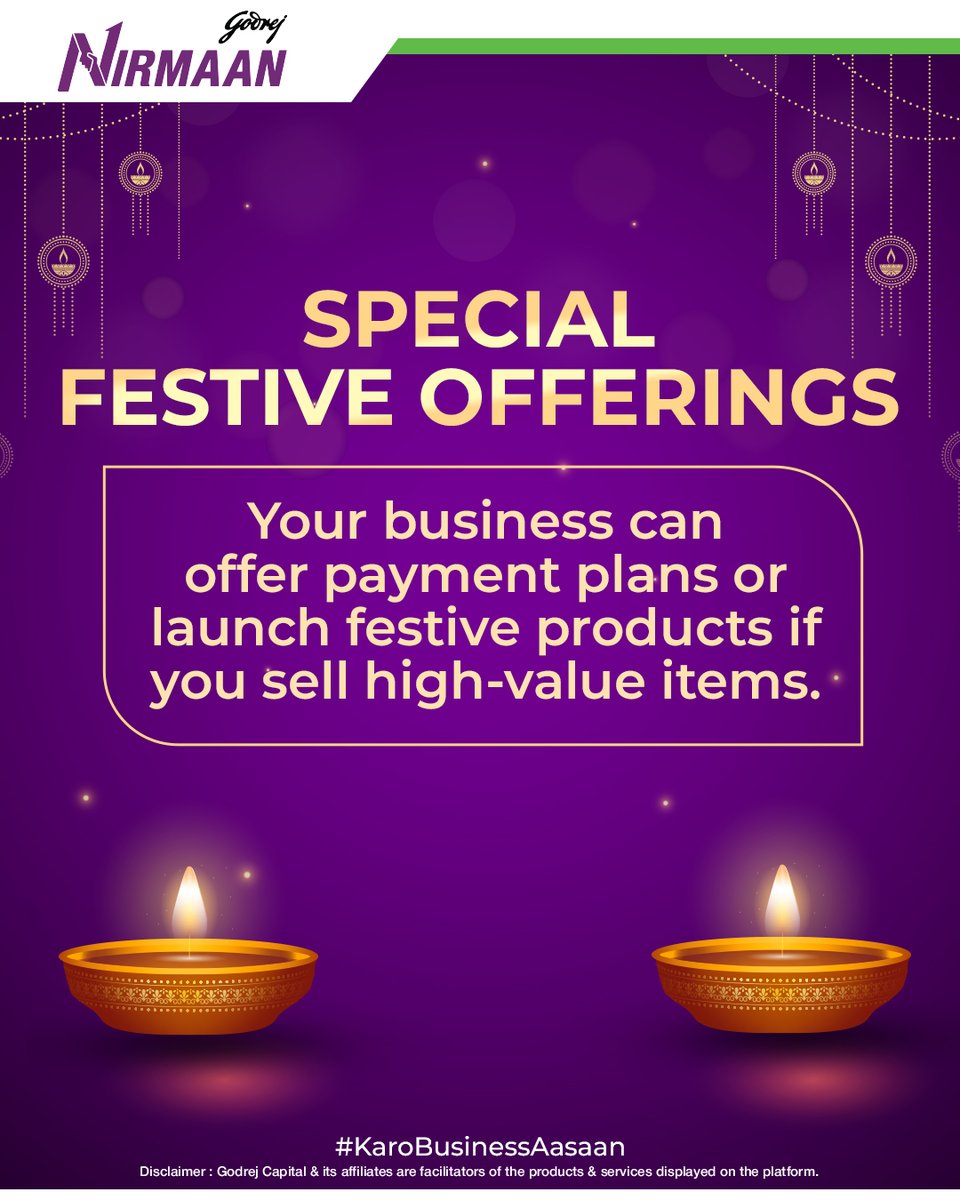 Nirmaan_GC's tweet photo. Business bada ho ya chhota, Diwali pe inn tips se bade profits kama sakta hai. ​

Iss Diwali kuch khas karo aur badhao apna business festive aur customer offers ke saath!

#GodrejNirmaan #Nirmaan #KaroBusinessAasaan #Diwali #SmallBusiness #FestiveSale #Offers #Discount https://t.co/GYGXlOO49z