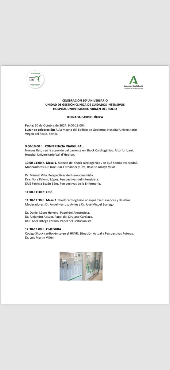 UCIHUVR (@ucihuvr) on Twitter photo 📣🔝Continuamos con la celebración del L aniversario de nuestra unidad con una Jornada Cardiológica que tendrá lugar en el aula magna del edificio de gobierno de 9-13h en la que se hablará sobre el manejo del #shockcardiogénico por parte de <a href="/LMartinVillen/">Luis Martin-Villen</a> <a href="/NPalomoLopez/">Nora Palomo-López</a> 🔝🔝 📣🔝Continuamos con la celebración del L aniversario de nuestra unidad con una Jornada Cardiológica que tendrá lugar en el aula magna del edificio de gobierno de 9-13h en la que se hablará sobre el manejo del #shockcardiogénico por parte de <a href="/LMartinVillen/">Luis Martin-Villen</a> <a href="/NPalomoLopez/">Nora Palomo-López</a> 🔝🔝