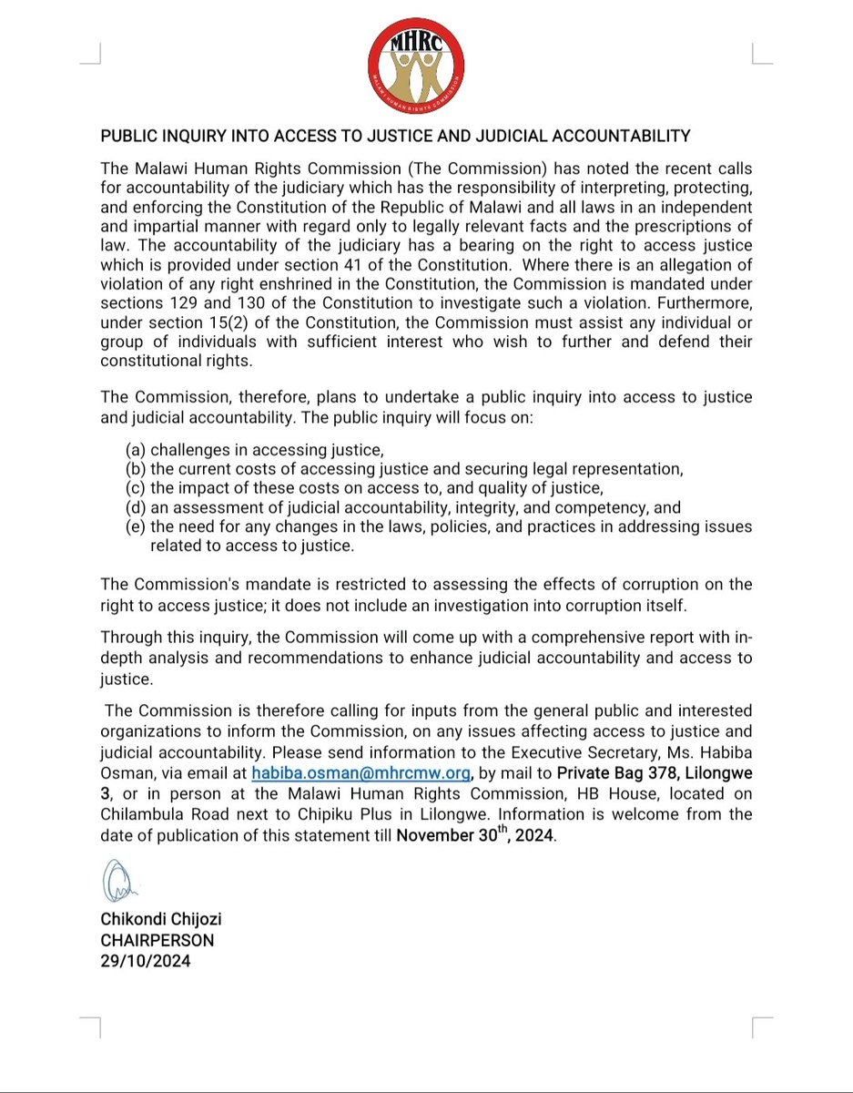 PUBLIC INQUIRY INTO ACCESS TO JUSTICE AND JUDICIAL ACCOUNTABILITY

<a href="/mbcmalawi/">MBC Malawi</a> 
<a href="/Times360Malawi/">Times 360 Malawi</a> 
<a href="/zodiakonline/">Zodiak Online</a> 
<a href="/NationOnlineMw/">NationOnline</a> 
<a href="/CapitalFMMw/">Capital FM Malawi</a> 
<a href="/MwNewsAgency/">Malawi News Agency</a> 
<a href="/tim/">Tim Bradshaw</a>