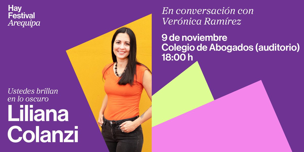 Muy contenta de visitar Arequipa con el Hay Festival. Voy a conversar con <a href="/gabrielawiener/">Gabriela Wiener 🇵🇸</a> sobre su esperado libro Atusparia y habrá una intervención de la cantante Renata Flores 🔥. Y voy a hablar sobre mi libro Ustedes brillan en lo oscuro con Verónica Ramírez. Vengan! 💫💫