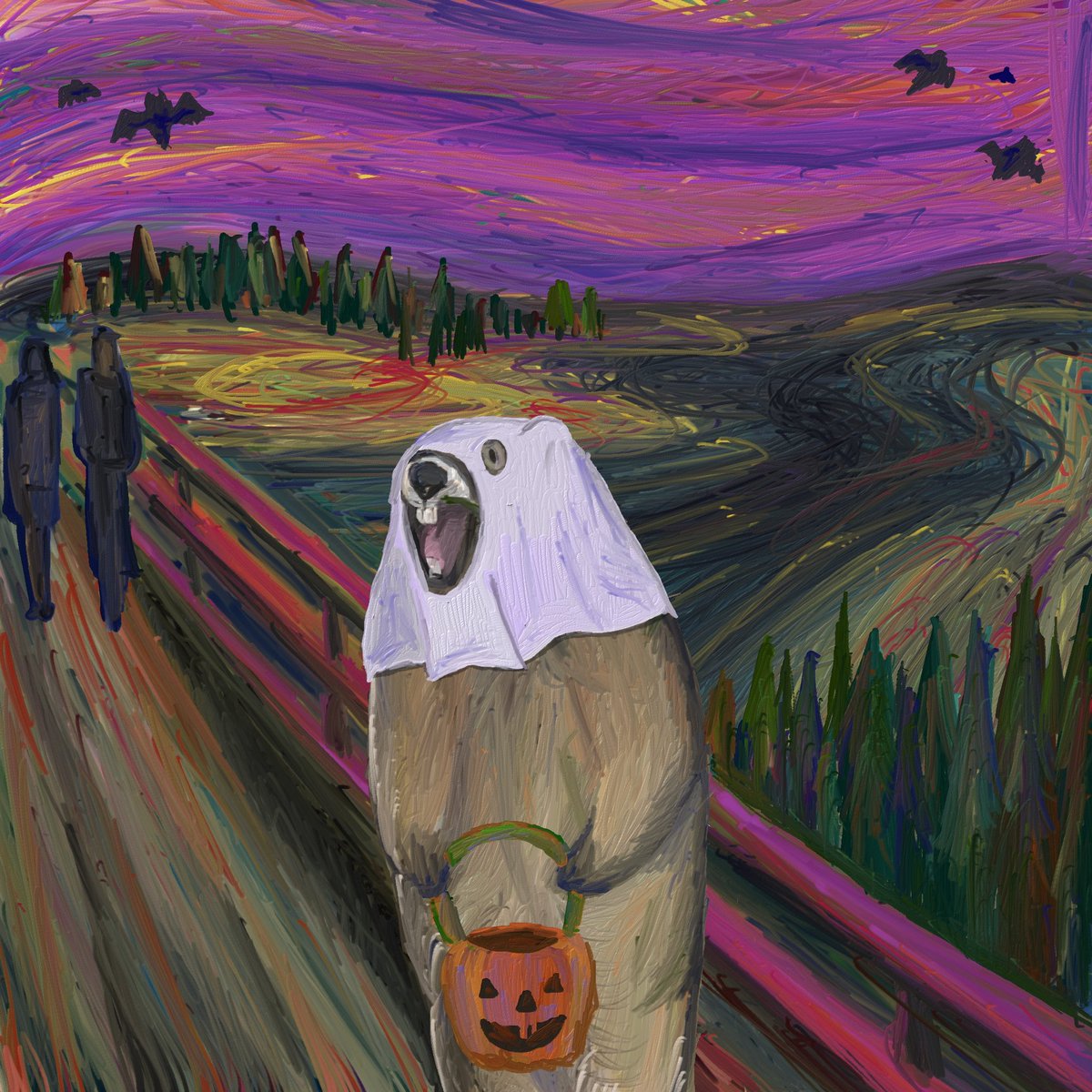 お菓子がもらえなくて
叫ぶマーモット（Ghost）
#halloween2024 #marmot #マーモットアート