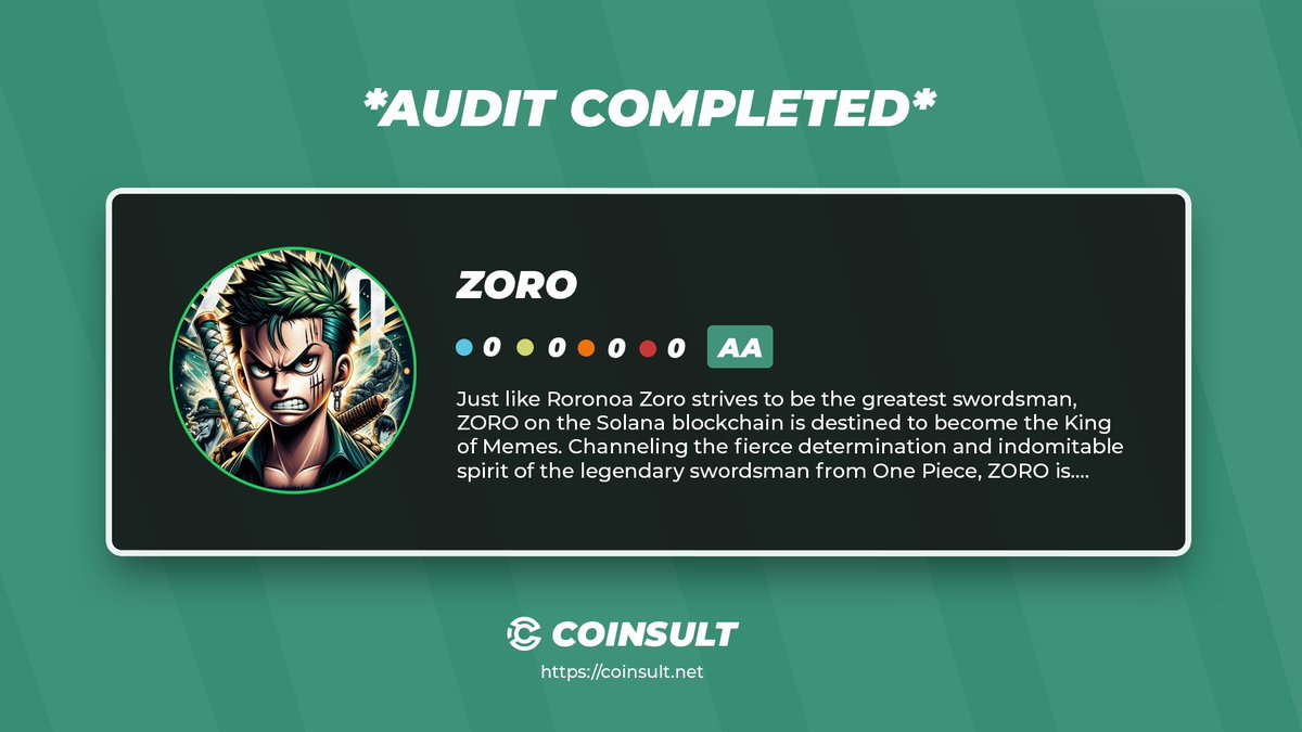 CoinsultAudits's tweet image. 🔒AUDIT COMPLETED FOR ZORO

🎁GIVEAWAY: $10 (48 hours)

1⃣ Follow @zorosoltoken &amp;amp; @CoinsultAudits
2⃣ Like + RT this tweet
3⃣ Place a comment 💬

Around 24 hours left in their presale on #pinksale 👇
pinksale.finance/solana/launchp…

Go check out the full project page of ZORO 👇…