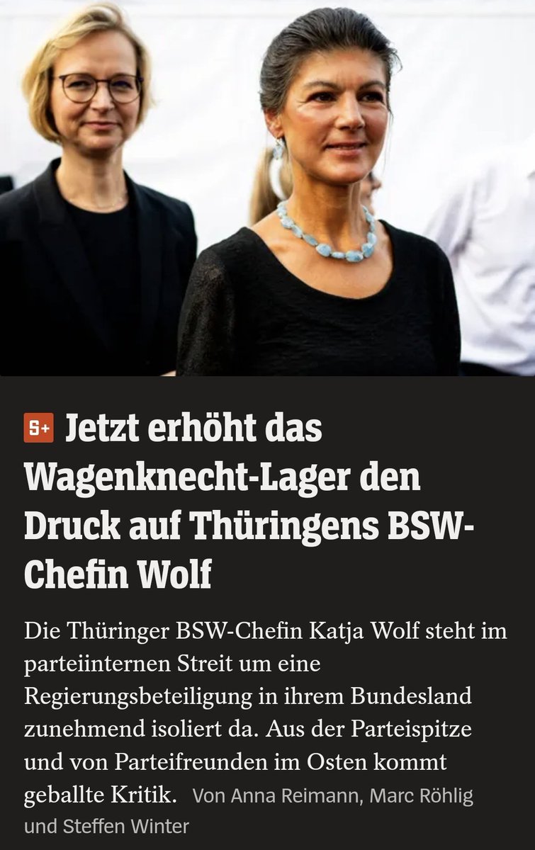 These: <a href="/SWagenknecht/">Sahra Wagenknecht</a> hat gar keine Lust, dass das #BSW regiert, weil sie sonst ihre bequeme Oppositionsrolle aufgeben müsste und dadurch entlarvt würde, dass sie tatsächlich gar keine Lösungen haben für die Probleme des Landes. #Thüringen #Brombeere