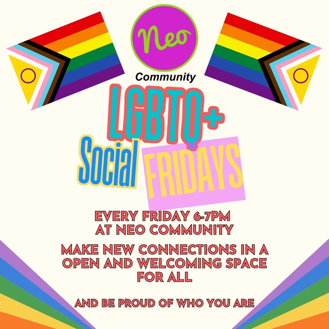 🌈 LGBTQ+ Social Fridays at Neo Community! 🌈

Join us 6-7pm for a warm, welcoming space to connect over a cuppa ☕️ Everyone’s welcome—come as you are and enjoy the community! 🏳️‍🌈🏳️‍⚧️❤️

📍 Neo Community
⏰ Fridays, 6-7pm

#LGBTQSocial #NeoCommunity