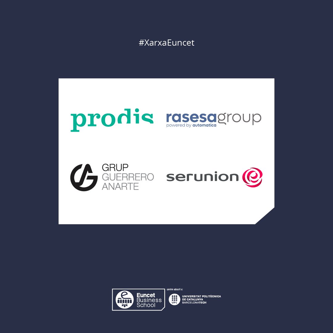 Noves empreses s'uneixen a la #XarxaEuncet!   

Prodis Terrassa, Rasesa Group, Grup Guerrero Anarte i Serunion, s’han unit recentment a les més de 500 companyies que ja col·laboren amb l'Euncet Business School 🚀.
