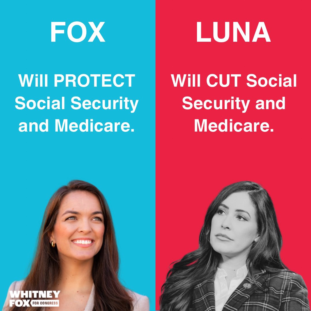 whitfox's tweet photo. What do the following have in common?
🌀Disaster relief
🏠Affordable housing
💲Lower energy and drug costs
🛡️Protecting Social Security & Medicare
🤱Reproductive freedom
Anna Paulina Luna voted against them.
We deserve better.
#VoteFox https://t.co/YCz0MKp3nP