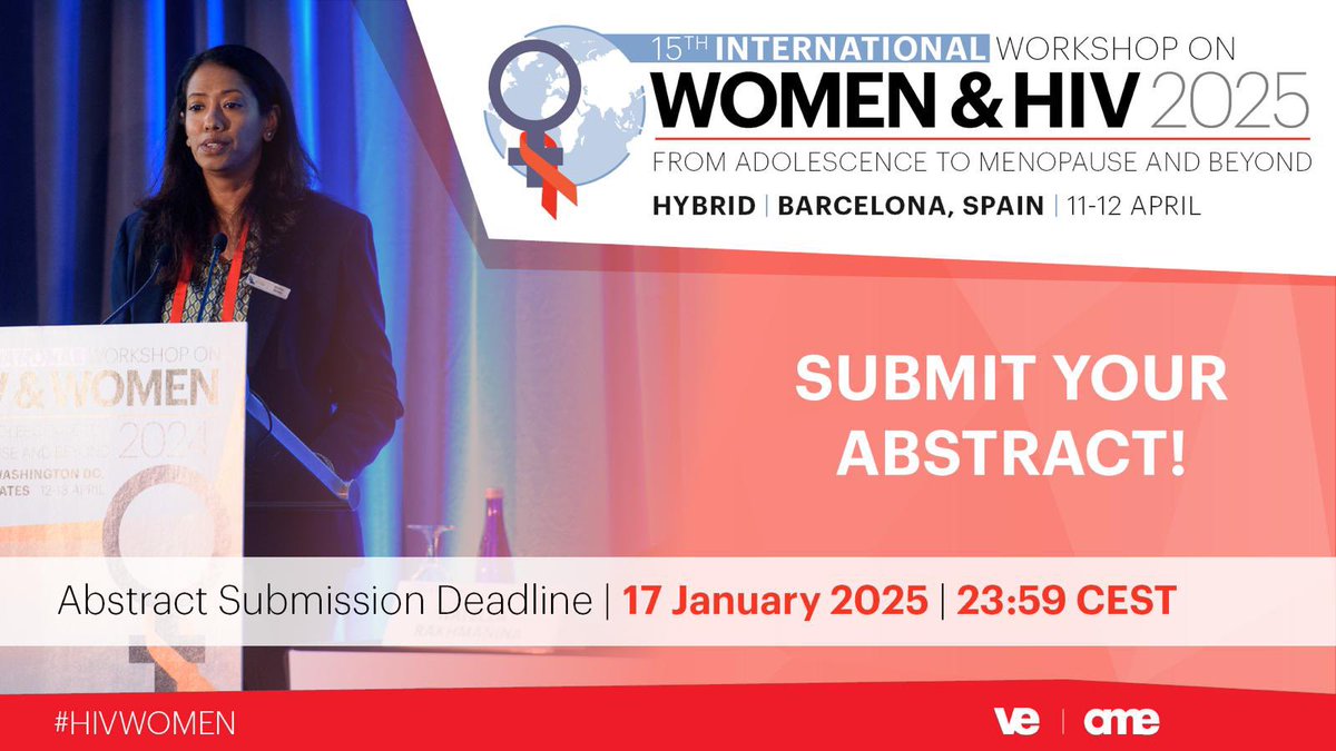 Abstract submissions for the International Workshop on HIV &amp; Women 2025 are now OPEN! Do you have groundbreaking research on women &amp; HIV? Share your insights with the world. 🌍 Submit your abstract by 2 Dec 2024!  
🔗 virology.eventsair.com/PresentationPo…
#HIVWOMEN
