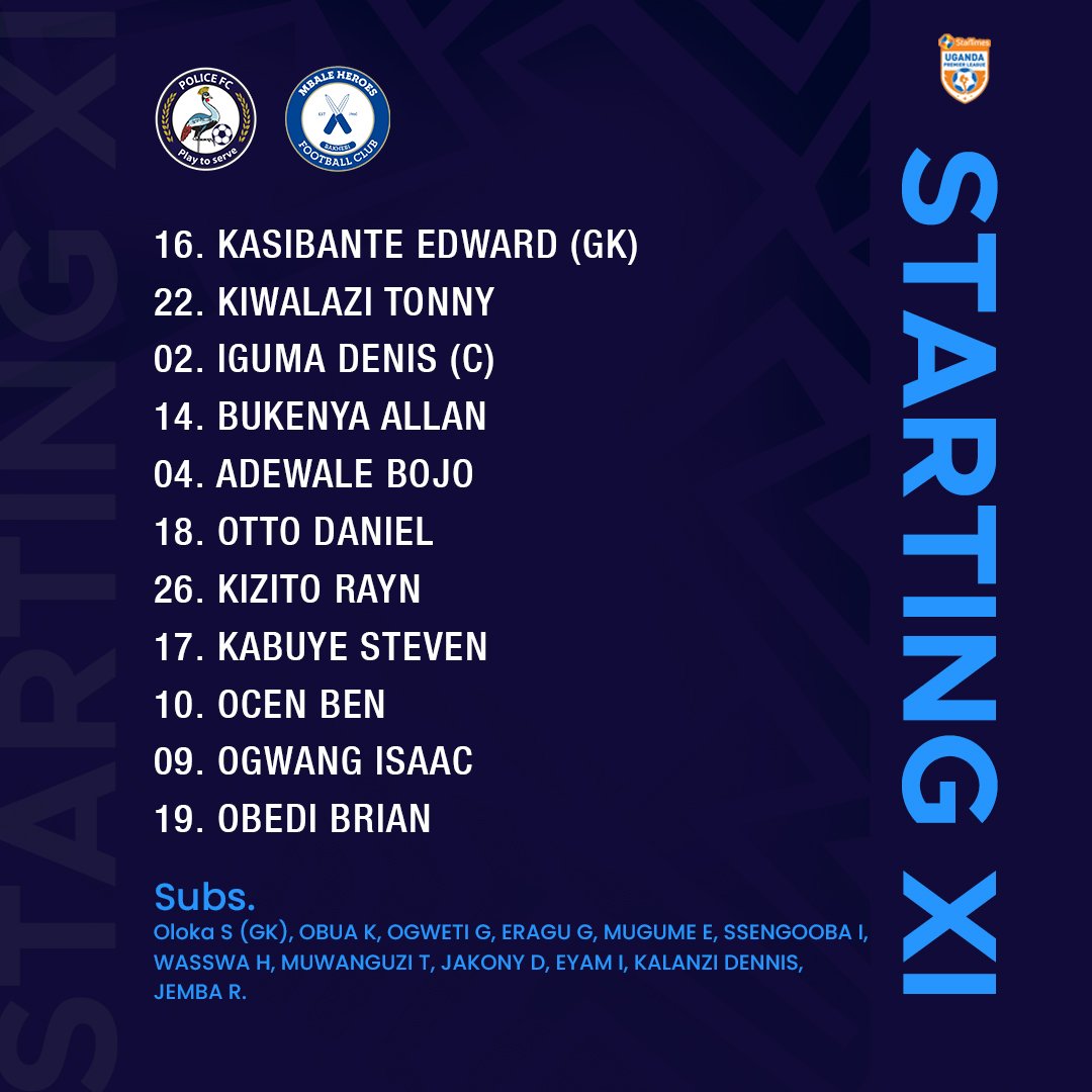 UgPoliceFC's tweet image. #TeamLineUp: Its tripple O upfront. Ogwang, Ocen and Obedi lead the hunt for goals. Our starting X1 to play Mbale Heroes.

#WeAreCops || #PlayToServe || #POLMBH