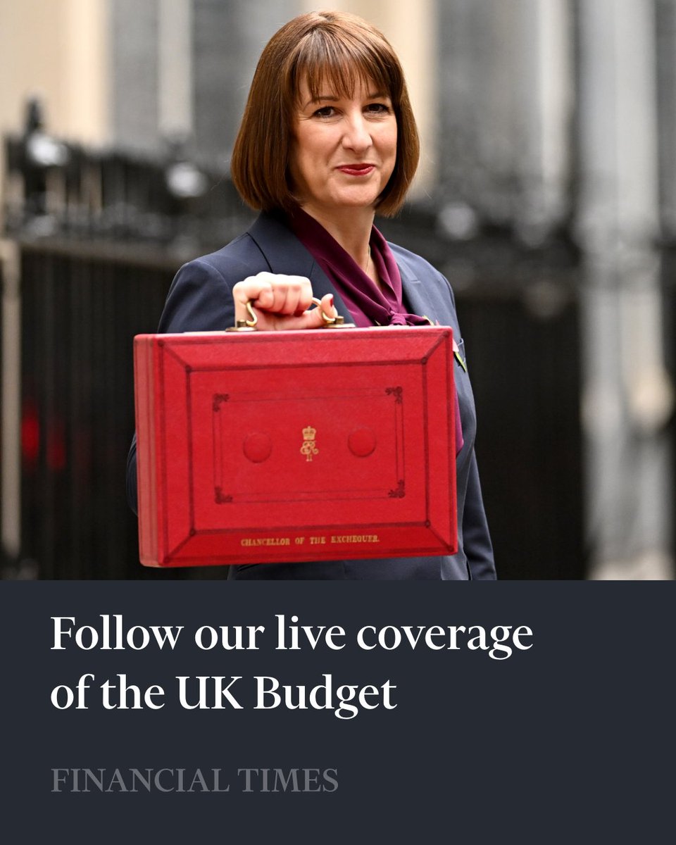FT's tweet photo. UK chancellor Rachel Reeves is delivering her Budget speech - the Labour party’s first in 14 years.
Follow our live blog here: https://t.co/DbM6vpyM6r https://t.co/lBh83mZMSI