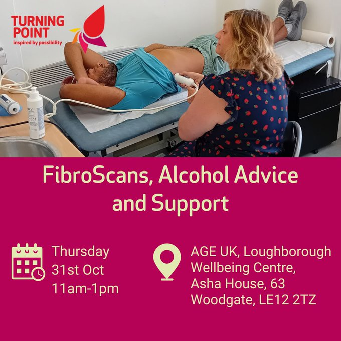 Turning Point LLR (@tp_llr) on Twitter photo 📢Our final FibroScan clinic alongside <a href="/ageukleics/">Age UK Leicester Shire & Rutland</a> & <a href="/CafeWellbeing/">Loughborough Wellbeing Centre</a> takes place today between 11am-1pm!
No booking needed - just avoid food for 3 hours beforehand as it helps us to get a clearer scan of your liver. 📢Our final FibroScan clinic alongside <a href="/ageukleics/">Age UK Leicester Shire & Rutland</a> & <a href="/CafeWellbeing/">Loughborough Wellbeing Centre</a> takes place today between 11am-1pm!
No booking needed - just avoid food for 3 hours beforehand as it helps us to get a clearer scan of your liver.