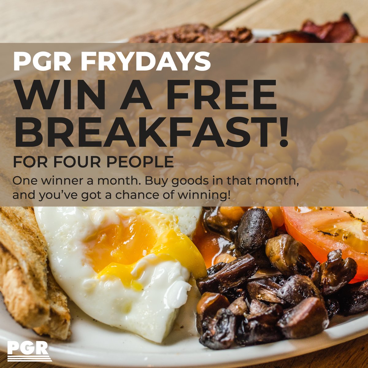 WIN free breakfast for you &amp; your team (up to 4 people). Simply buy your goods from PGR to be in with a chance of winning. One winner a month 🥓☕