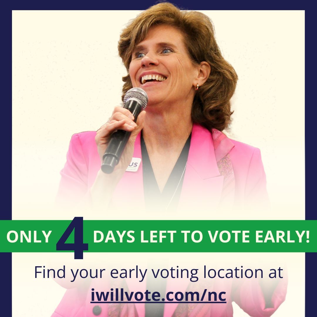 There are just 4 days left to vote early, NC! Lines on election day will be long, but are short today, so cast your ballot early! Find your polling place: iwillvote.com/nc #ncpol