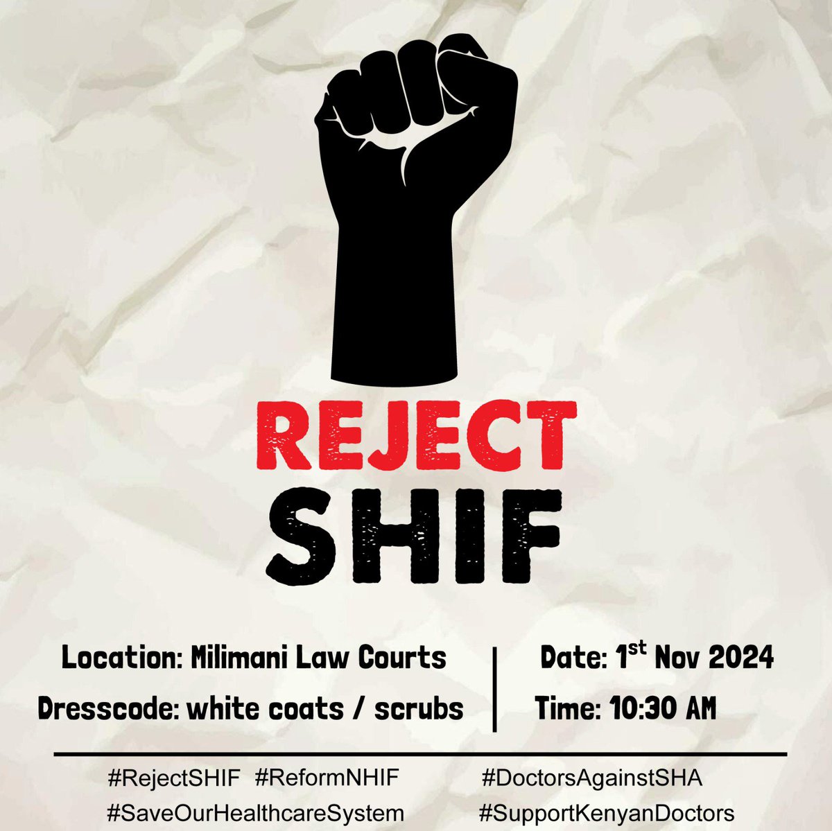 Nov 1, 2024 there is a court hearing on SHIF, let us come out and occupy the courts in solidarity. #OccupyMilimaniCourts