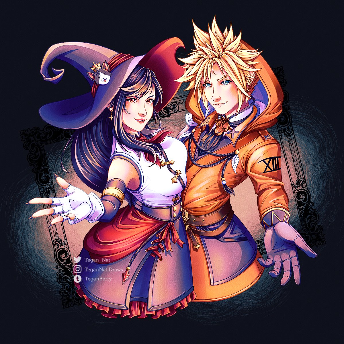 Happy Halloween!!
I was inspired by Ever Crisis to doodle Cloud and Tifa in Cait Sith &amp; Red XIII inspired Halloween outfits 👻✨

#FinalFantasyVII #cloti