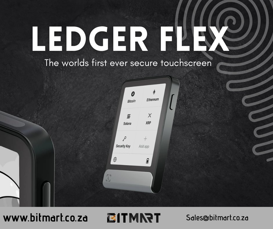 BitmartSA's tweet image. Get the next-gen #hardwarewallet with the world’s first #secure E Ink® touchscreen! Manage 5,500+ #coins , customize with #NFTs , and connect across devices—all with top-tier #security . 💪
🛒 Available now  at bitmart.co.za
#LedgerFlex #CryptoWallet #SecureYourAssets