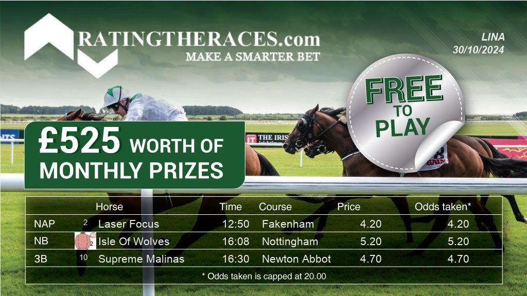 peraban's tweet photo. My #RTRNaps are:

Laser Focus @ 12:50
Isle Of Wolves @ 16:08
Supreme Malinas @ 16:30

Sponsored by @RatingTheRaces - Enter for FREE here: https://t.co/j2QkWj6ihY https://t.co/217XWXMCss
