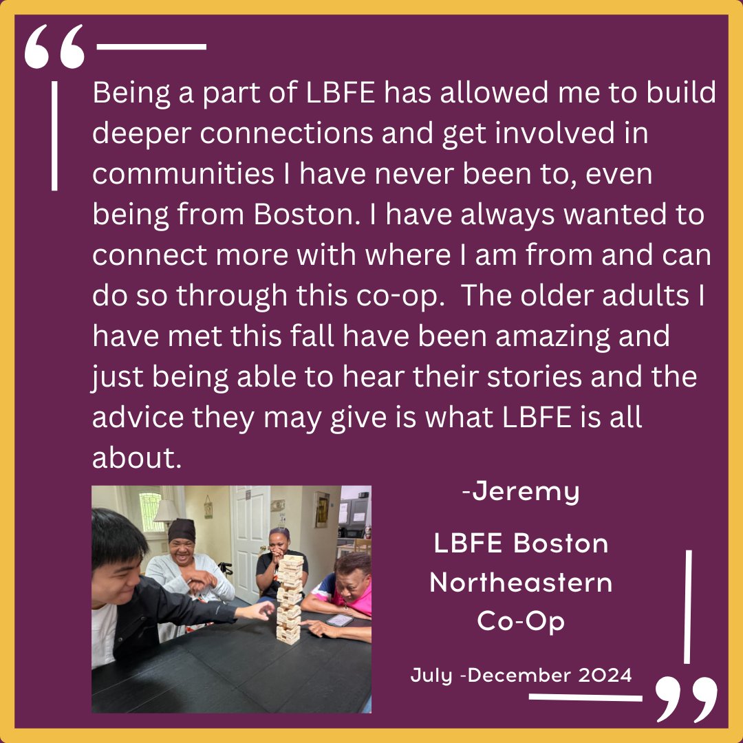 LBFoE_Boston's tweet photo. #facetofacefriday  Reflection from Jeremy, a Northeastern University co-op with LBFE Boston this semester.    #intergenerationalconnection @GensUnited @Northeastern https://t.co/ADCRiNo2c3