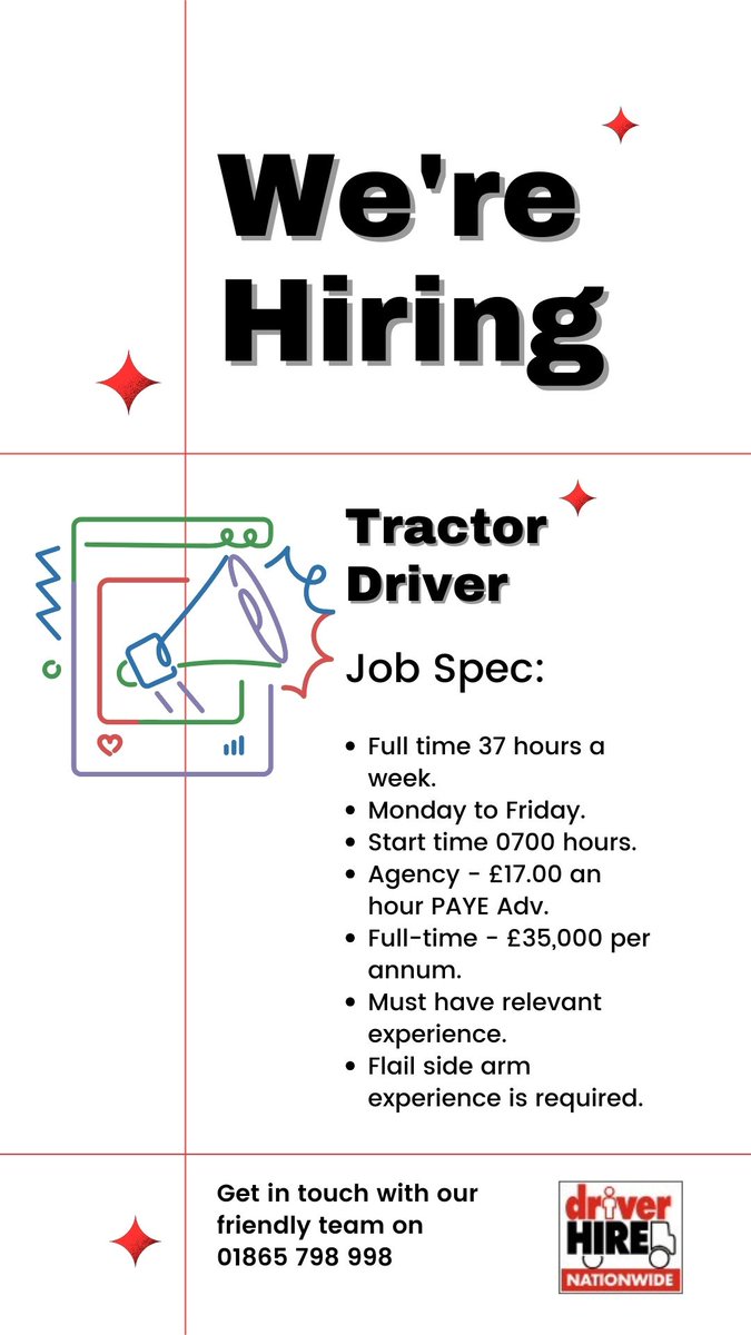 dhOxford's tweet image. New Job available in Oxford!!!

Our Client is looking for a Tractor driver with Flail side arm experience to join them in Oxford.

If you fit the requirements, please call our friendly team on 01865 798 998.

#DrivingWork #drivingjobs  #TempToPerm #logistics #Driver #oxfordshire
