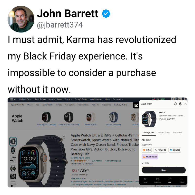 karma_shopping's tweet photo. Karma: Your Key to Hacking Amazon Prices.