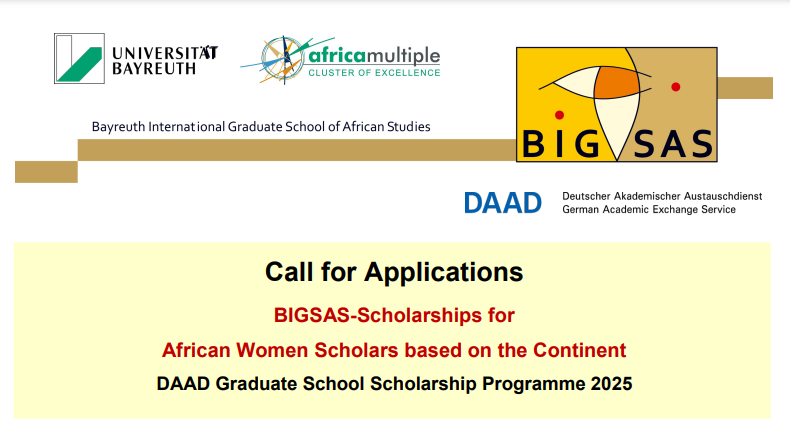 opportunitiesfy's tweet photo. ๐ #ScholarshipOpportunity for African Women Scholars: BIGSAS offers 2 DAAD scholarships for African women in African Studies. Open to Masterโs degree holders; 4-year support starts Oct 2025. Apply by 15 Dec 2024! ๐ Apply here https://t.co/5sEw4SxC2Z
#BIGSAS #DAAD #Scholarships https://t.co/gp6zbjSvyC