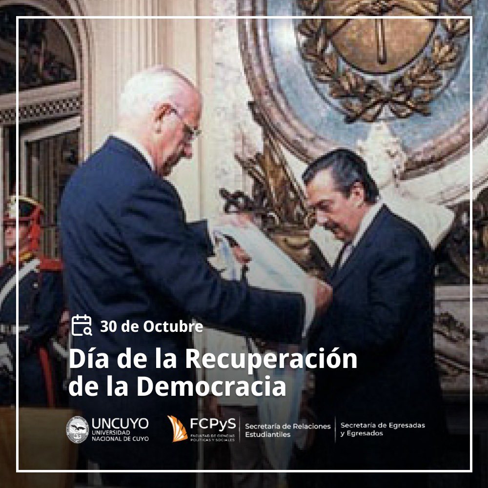 A 41 años de la recuperación de la #Democracia, celebramos el retorno del Estado de Derecho en Argentina. 

El 30 de octubre de 1983, Raúl Alfonsín fue elegido presidente tras siete años de dictadura cívico-militar.