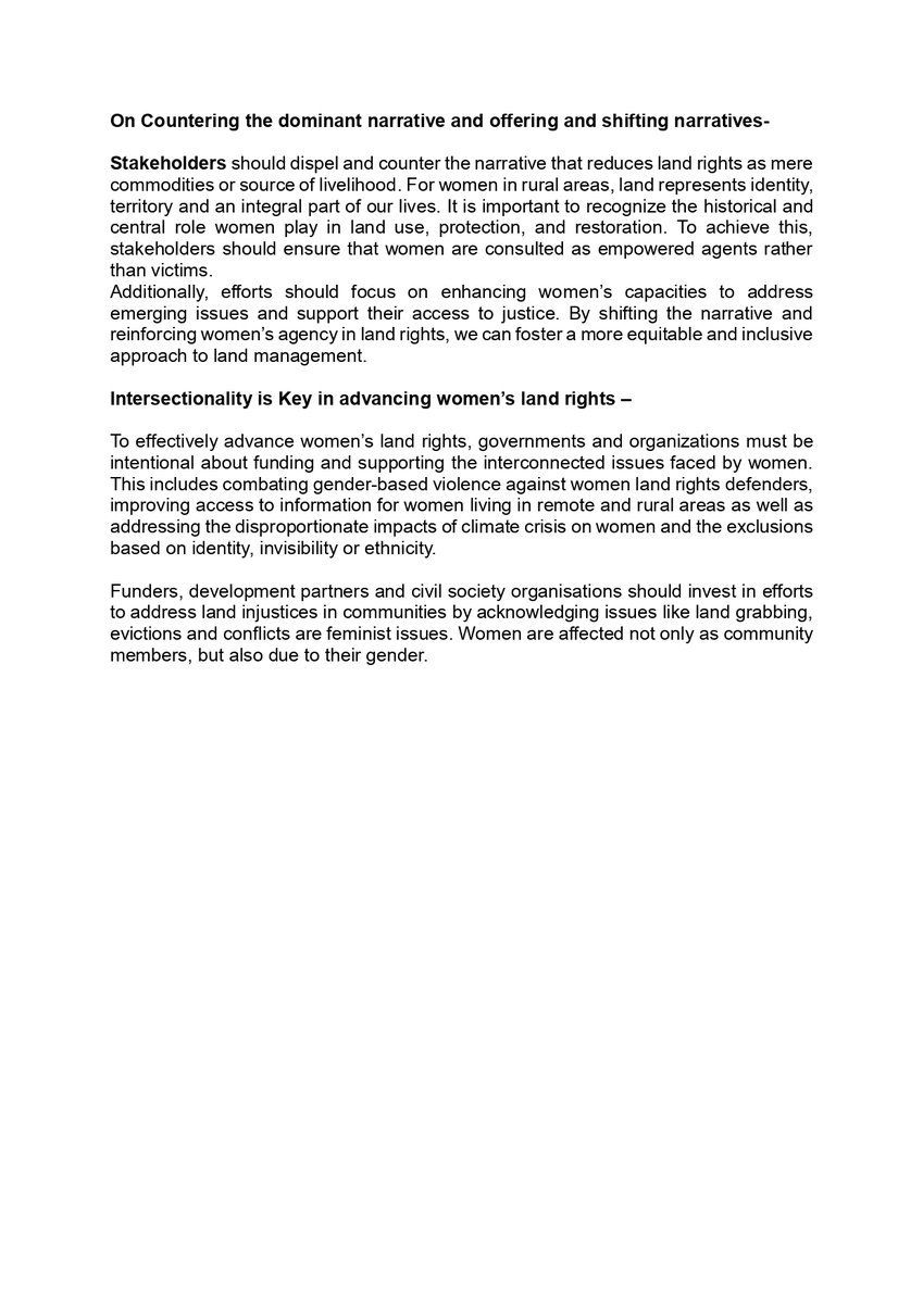 🌍 Ahead of the Beijing+30 Review meeting in Addis Ababa, civil society organizations and rural women from across Africa united to discuss their collective stance on women’s land rights. Check out their key asks and recommendations in the attached document! #United4LandRights