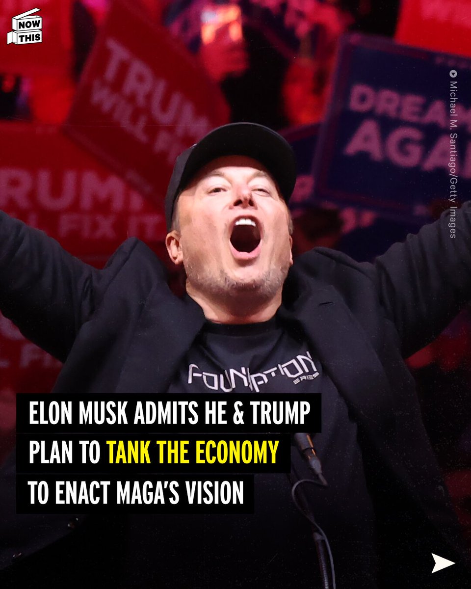 nowthisimpact's tweet photo. Attention voters: Elon Musk and Donald Trump are openly admitting they are willing to tank the U.S. economy in order to carry out a mass deportation plan and enact Project 2025’s deep cuts to Social Security, Medicare, Obamacare, and our reproductive freedoms. Do not let them. https://t.co/JcsDLiDKj6