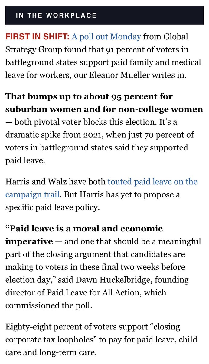 Dawn Huckelbridge (@dhuckelbridge) on Twitter photo NINETY-FIVE PERCENT OF SUBURBAN AND NON-COLLEGE WOMEN IN BATTLEGROUND STATES SUPPORT PAID LEAVE—as <a href="/KamalaHarris/">Kamala Harris</a> says, not just for some, #PAIDLEAVEFORALL. NINETY-FIVE PERCENT OF SUBURBAN AND NON-COLLEGE WOMEN IN BATTLEGROUND STATES SUPPORT PAID LEAVE—as <a href="/KamalaHarris/">Kamala Harris</a> says, not just for some, #PAIDLEAVEFORALL.
